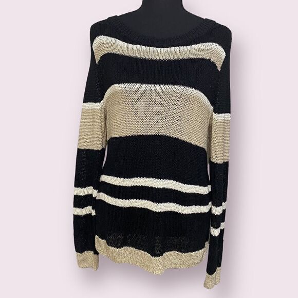 Ann Taylor Open Knit Striped Sweater Women's Size M - Picture 2 of 4